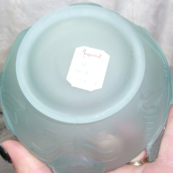 H-267 IMPERIAL GLASS FROSTED BLUE SPLIT HANDLE BASKET - Picture 10 of 15